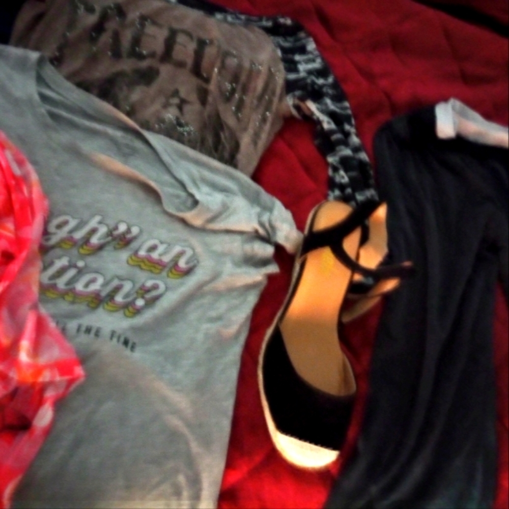 Women's clothes with a pair of wedges